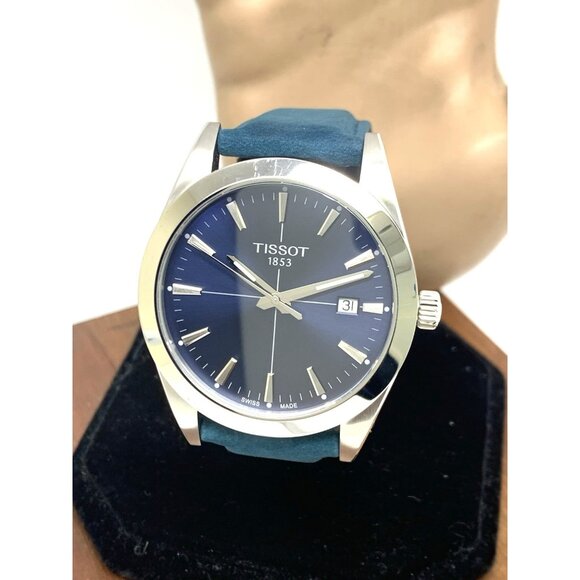Tissot Men's Watch Swiss Quartz Blue Dial Date 40mm Leather Strap T127410A - Picture 1 of 15